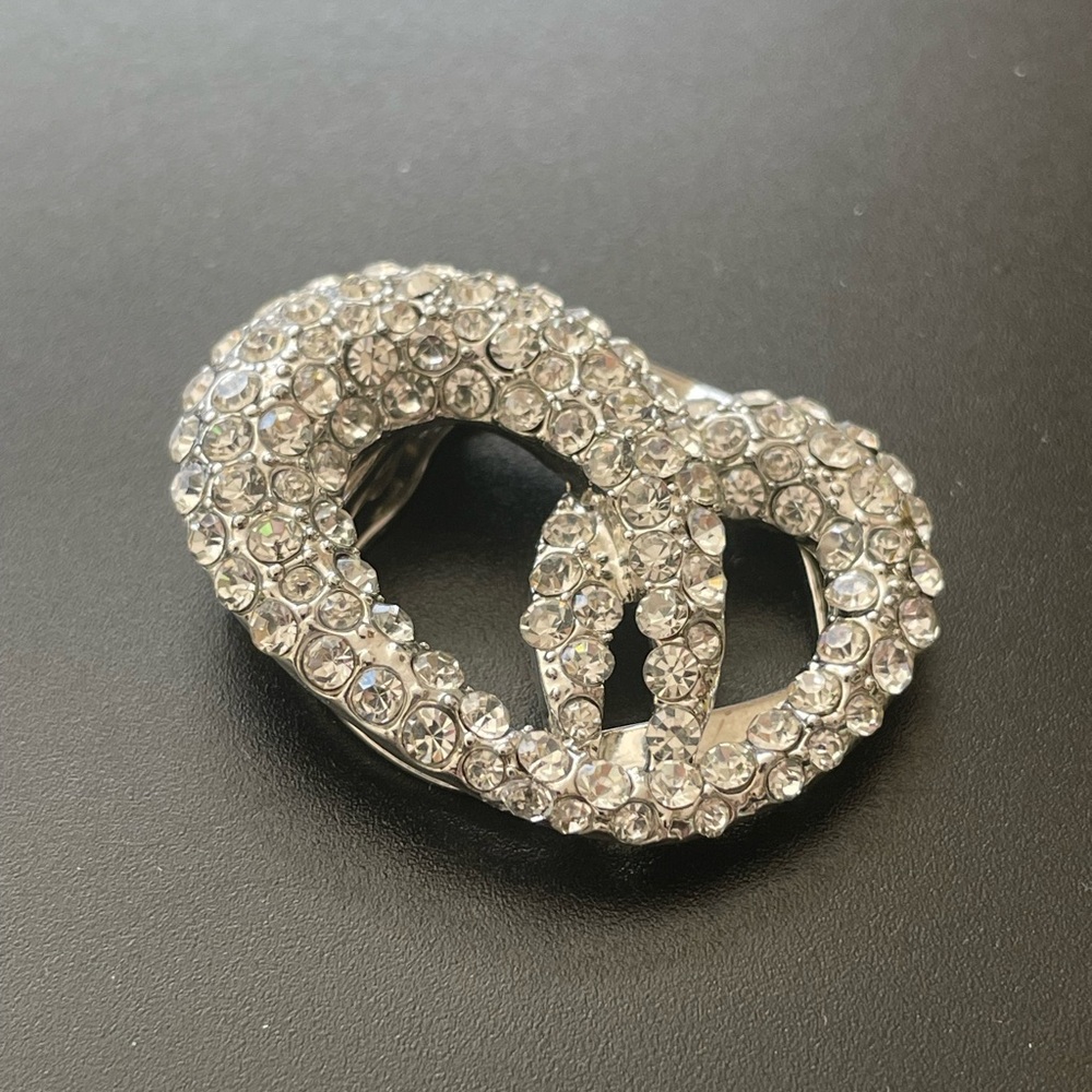 Scarf Clip in Silver Tones and Pave Clear Rhinestones